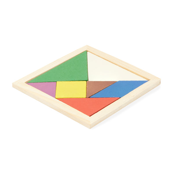 Leis - Puzzle Tangram realizado en madera natural con 7 piezas a color - Crudo