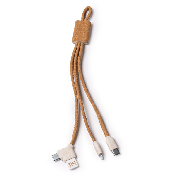 Sevek - Cable cargador 4 en 1 elaborado en corcho y fibra de trigo - Crudo