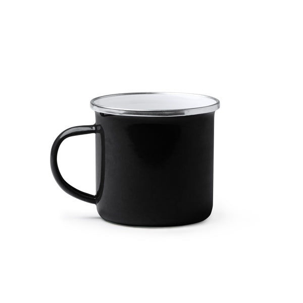 Cardif - Taza metálica esmaltada, con diseño retro y acabado esmaltado - Negro