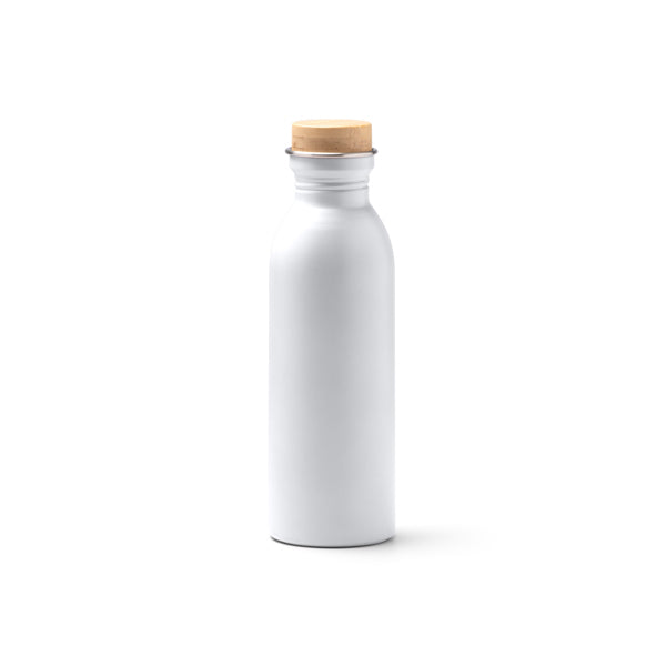 Levu - Bidón de acero inoxidable 304 reciclado de acabado mate con tapón de bambú - Blanco