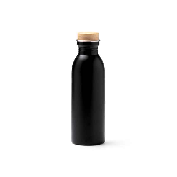 Levu - Bidón de acero inoxidable 304 reciclado de acabado mate con tapón de bambú - Negro