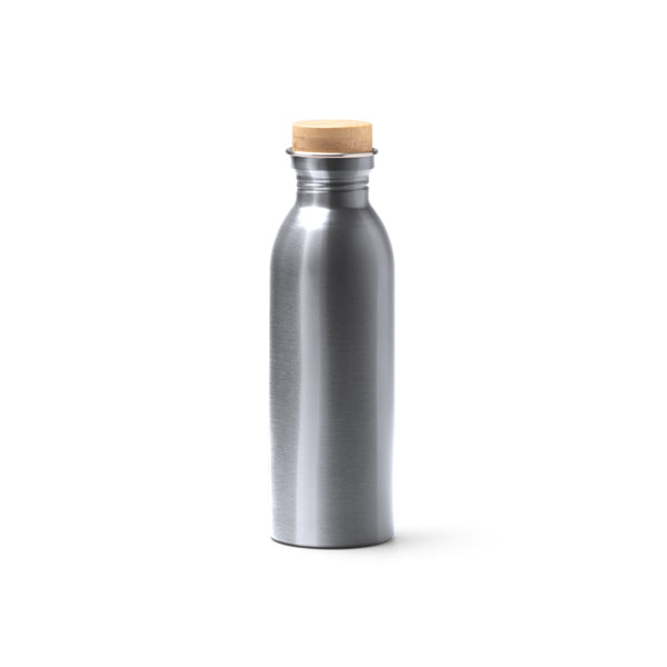 Levu - Bidón de acero inoxidable 304 reciclado de acabado mate con tapón de bambú - Plata