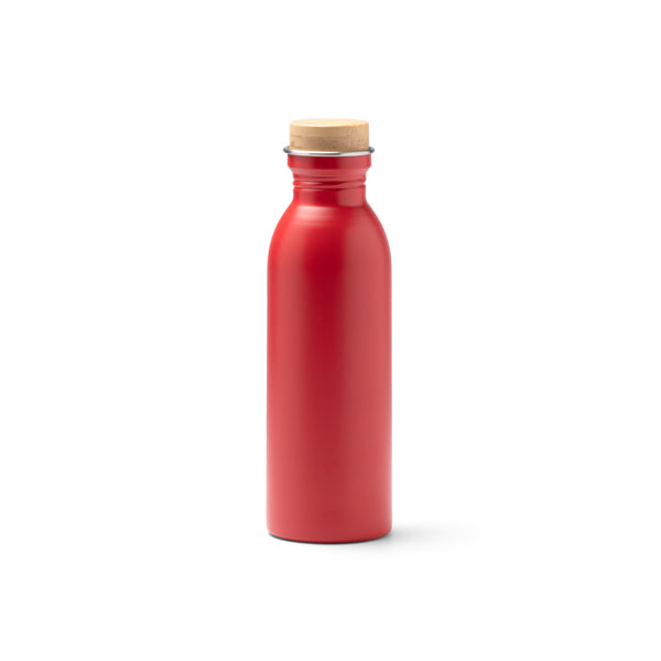 Levu - Bidón de acero inoxidable 304 reciclado de acabado mate con tapón de bambú - Rojo