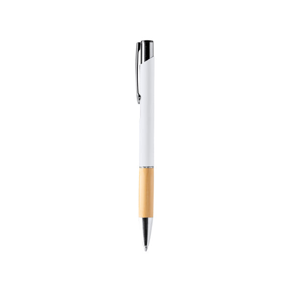 Borux - Bolígrafo con cuerpo elaborado en aluminio con empuñadura en bambú - Blanco