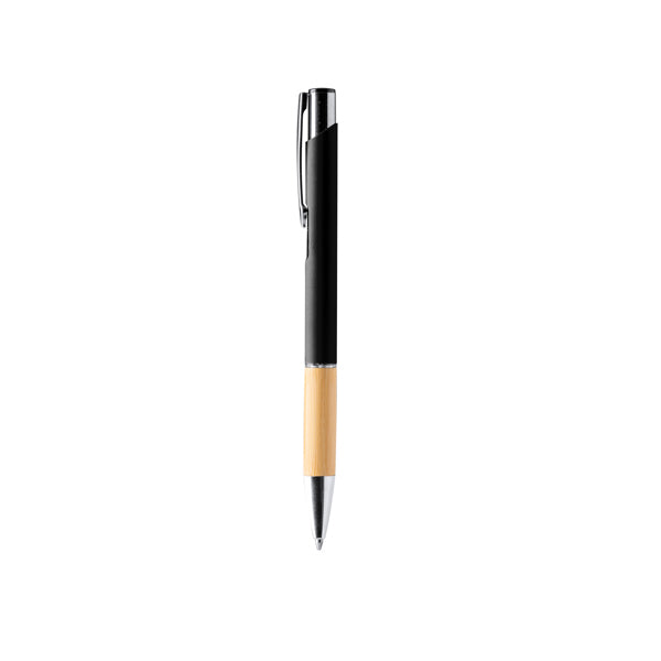 Borux - Bolígrafo con cuerpo elaborado en aluminio con empuñadura en bambú - Negro