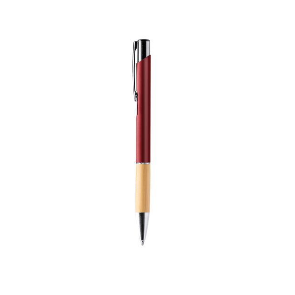 Borux - Bolígrafo con cuerpo elaborado en aluminio con empuñadura en bambú - Rojo Oscuro
