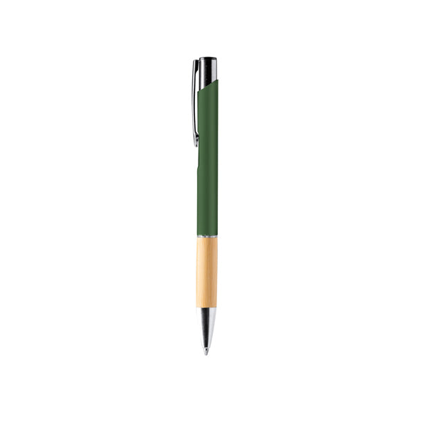 Borux - Bolígrafo con cuerpo elaborado en aluminio con empuñadura en bambú - Verde Oscuro