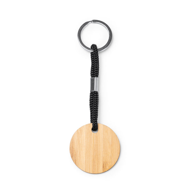 Yeste - Llavero de madera en dos formatos con resistente cordón en políester - Redondo