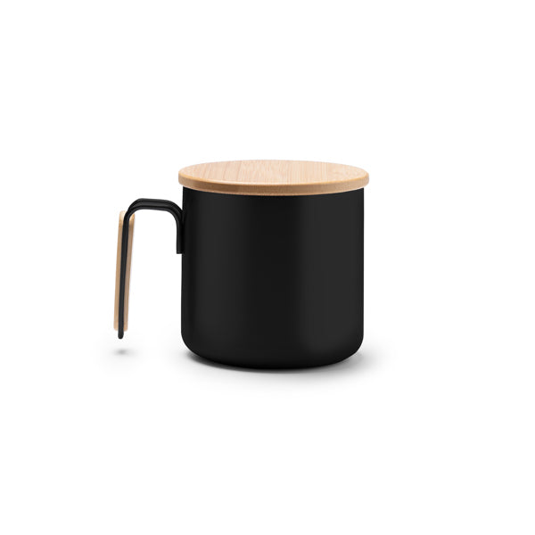 Rimor - Taza de acero inoxidable 304 reciclado con detalle de bambú en el asa - Negro
