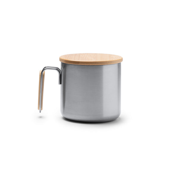 Rimor - Taza de acero inoxidable 304 reciclado con detalle de bambú en el asa - Plata