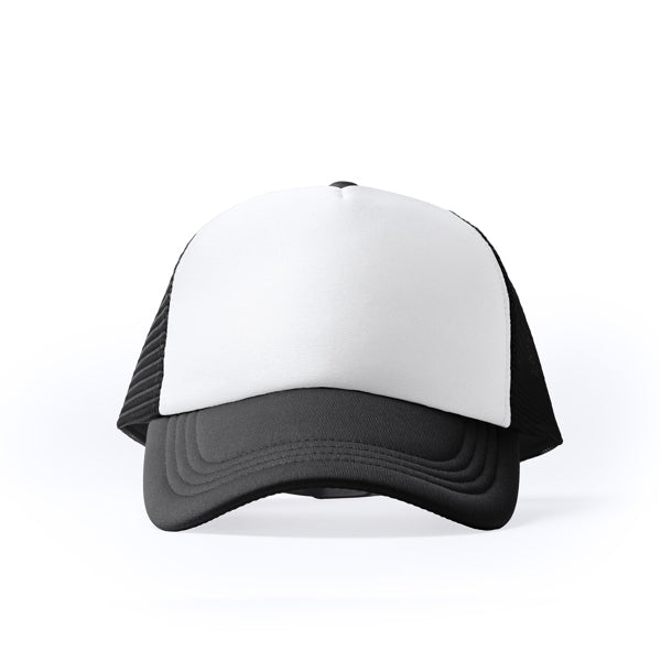 Barny - Gorra de políester de 5 paneles con panel frontal acolchado en color blanco - Negro