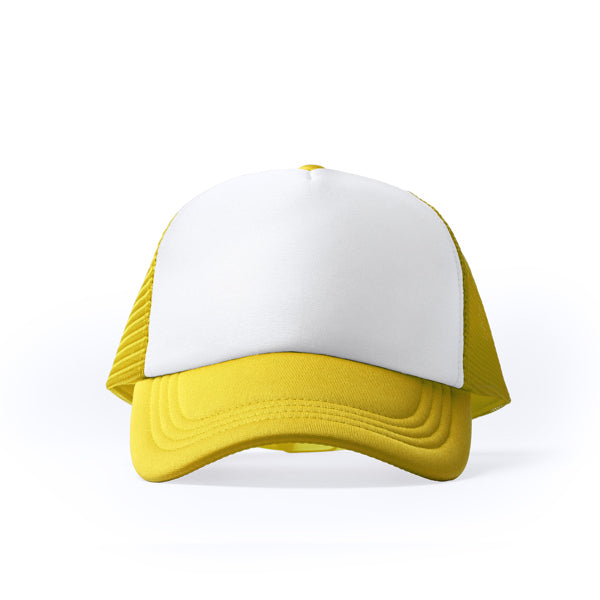 Barny - Gorra de políester de 5 paneles con panel frontal acolchado en color blanco - Amarillo