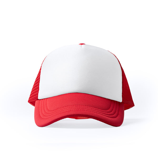 Barny - Gorra de políester de 5 paneles con panel frontal acolchado en color blanco - Rojo