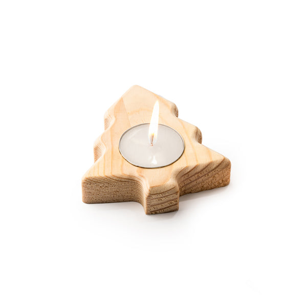 Maka - Vela en soporte de madera con diseños navideños: estrella y árbol - Arbol
