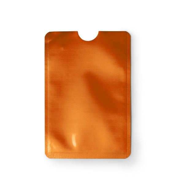 Travis - Tarjetero con sistema de seguridad RFID con acabado en aluminio - Naranja
