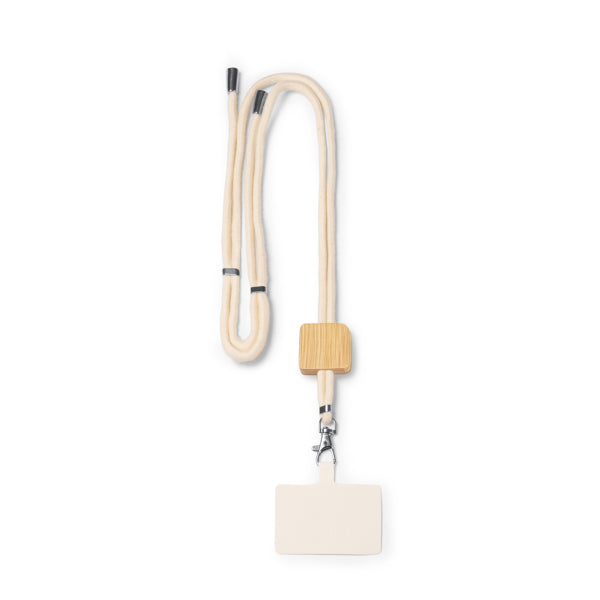 Nibis - Lanyard portamóvil de algodón con detalle en bambú y sistema de ajuste - Cuadrado
