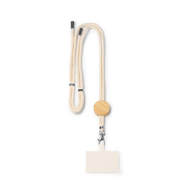 Nibis - Lanyard portamóvil de algodón con detalle en bambú y sistema de ajuste - Redondo