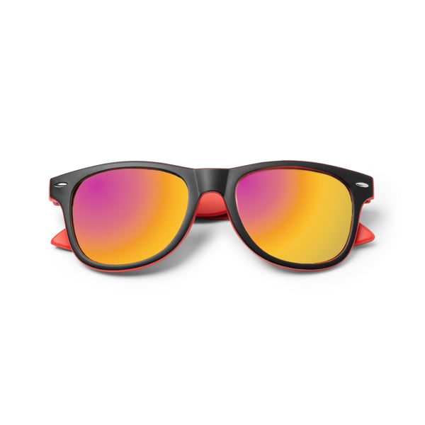 Mezek - Gafas de sol de diseño clásico con montura bicolor y lentes de espejo - Rojo