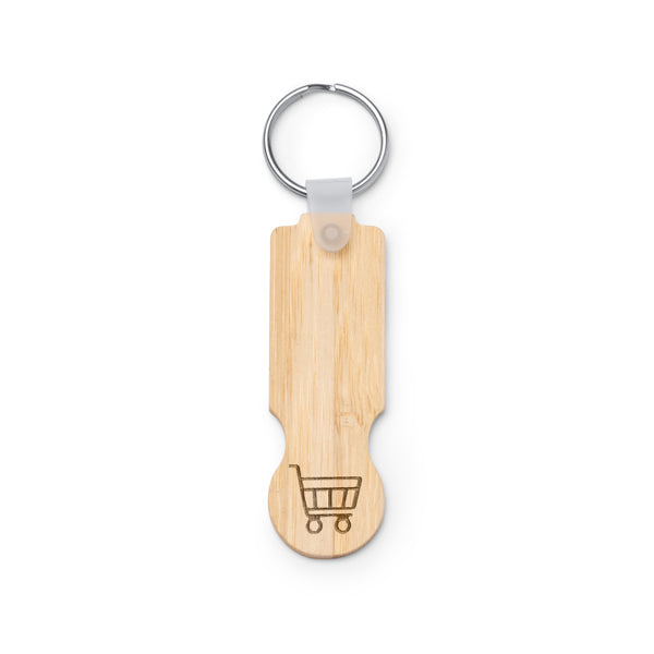 Nokel - Llavero de bambú con moneda para el carro de la compra - Crudo