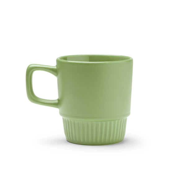 Longi - Taza de cerámica con base con diseño biselado - Verde Salvia