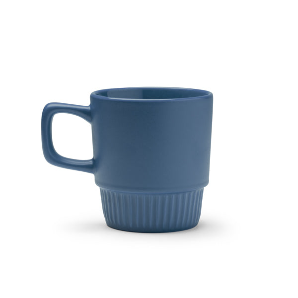 Longi - Taza de cerámica con base con diseño biselado - Azul Profundo