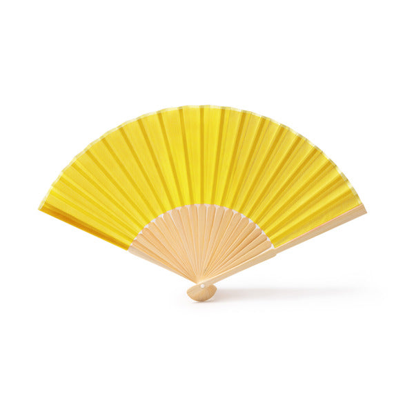 Lidia - Abanico con varillas de bambú y tela de poliéster - Amarillo