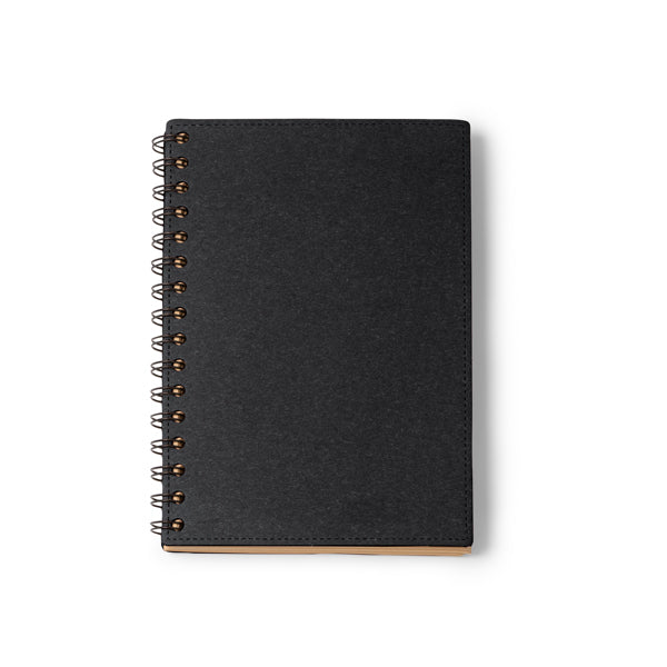 Nusax - Libreta A5 con portada rígida de cartón reciclado y espiral doble - Negro