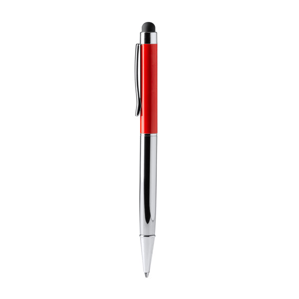 Bravos - Bolígrafo giratorio con cuerpo de aluminio reciclado y puntero táctil - Rojo