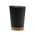 Mirin - Vaso con cuerpo de PP reciclado de doble pared y base de bambú - Negro