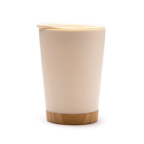 Mirin - Vaso con cuerpo de PP reciclado de doble pared y base de bambú - Beige