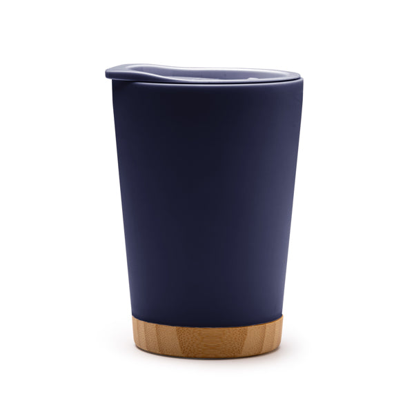 Mirin - Vaso con cuerpo de PP reciclado de doble pared y base de bambú - Marino