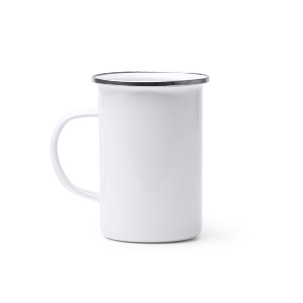 Alepo - Taza alta metálica esmaltada con borde redondeado en color plata - Blanco