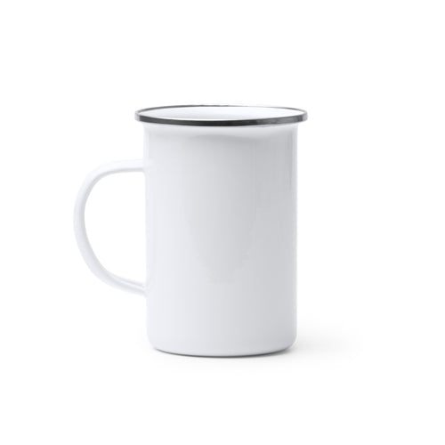 Alepo - Taza alta metálica esmaltada con borde redondeado en color plata - Blanco