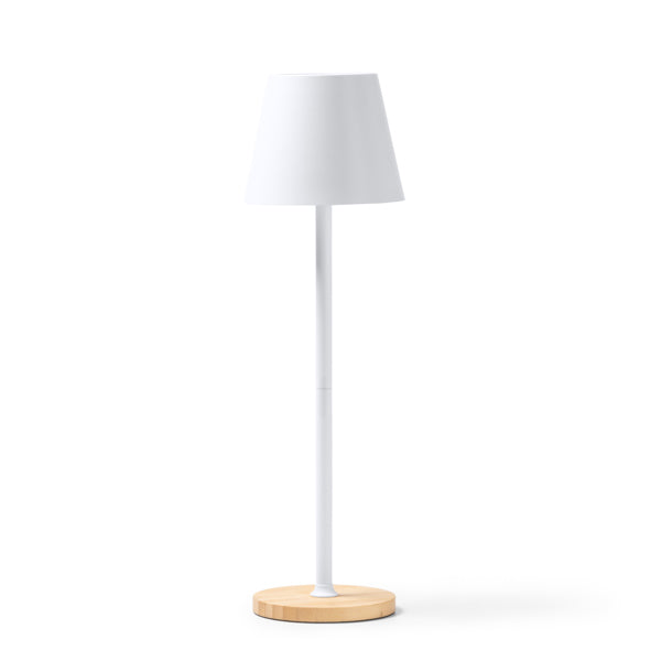 Barrow - Lámpara con cuerpo metálico y base de bambú - Blanco