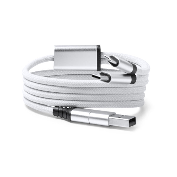 Elon - Cable antienredo con salida USB, Tipo C y Lightning - Blanco