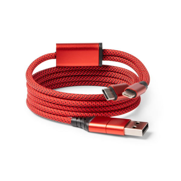 Elon - Cable antienredo con salida USB, Tipo C y Lightning - Rojo