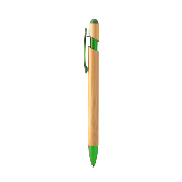 Vilon - Bolígrafo con cuerpo y pulsador elaborados en bambú - Verde Helecho