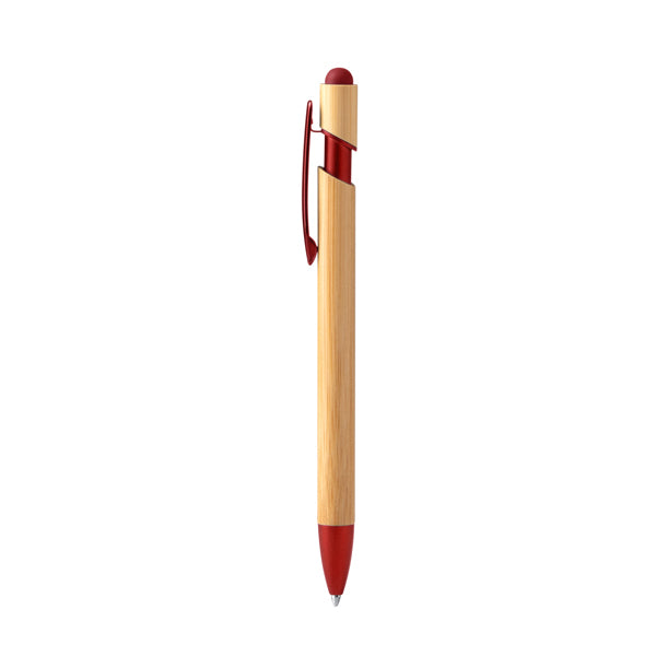 Vilon - Bolígrafo con cuerpo y pulsador elaborados en bambú - Rojo