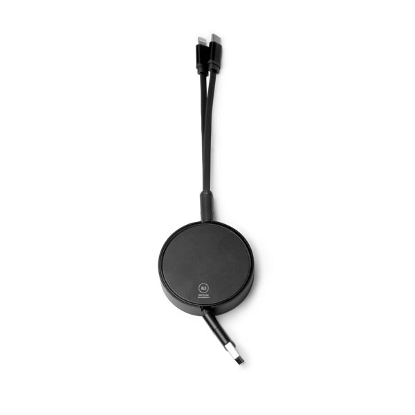 Dawson - Cable cargador extensible y retráctil elaborado en aluminio reciclado - Negro