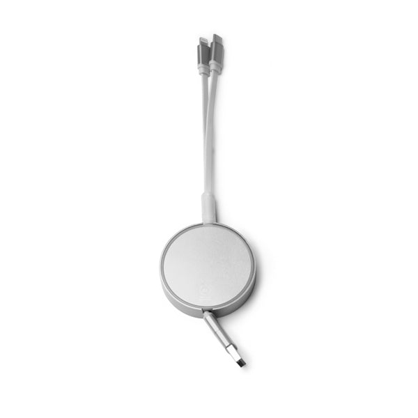 Dawson - Cable cargador extensible y retráctil elaborado en aluminio reciclado - Plata