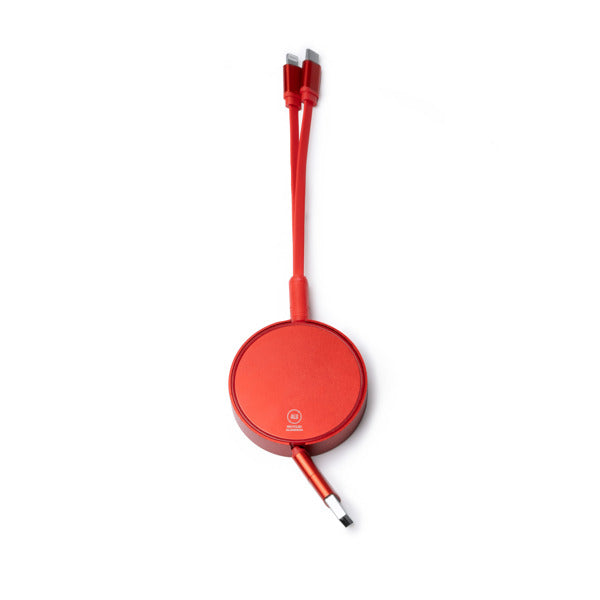 Dawson - Cable cargador extensible y retráctil elaborado en aluminio reciclado - Rojo