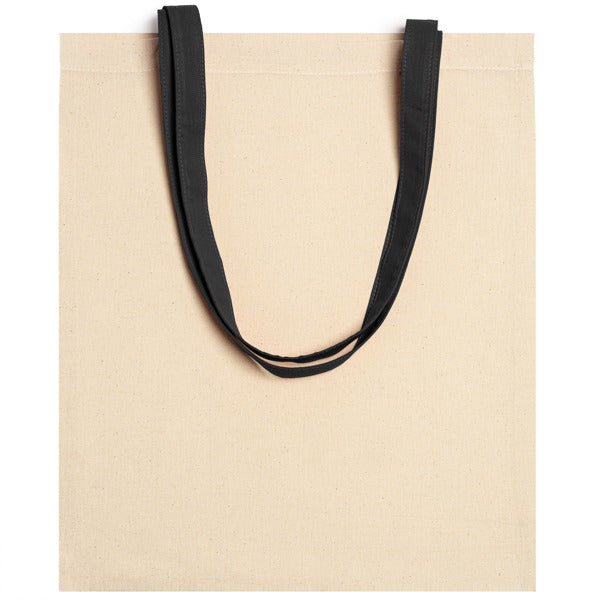 Veneto - Bolsa 100% algodón 140 g/m² en color natural con asas de 70 cm en color - Negro