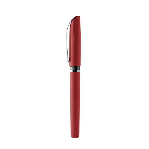 Cormak - Bolígrafo roller elaborado en resistente ABS con tacto goma en acabado mate - Rojo Oscuro