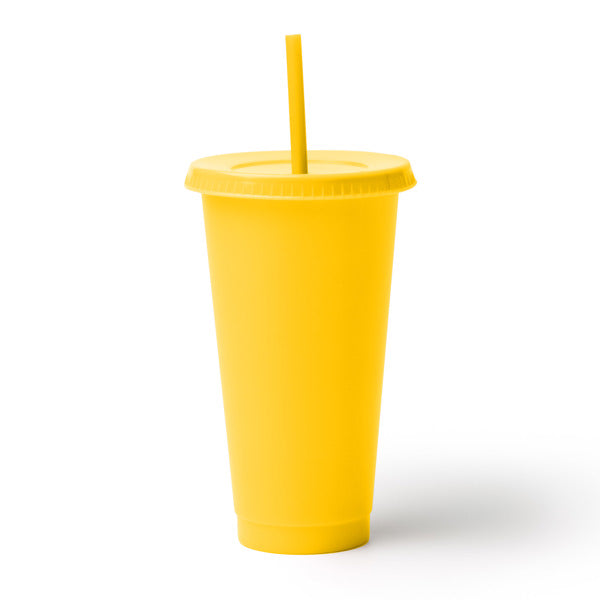 Baky - Vaso reutilizable con tapa y pajita elaborado en PP reciclado - Amarillo