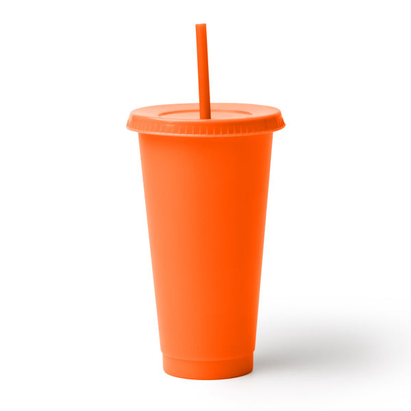 Baky - Vaso reutilizable con tapa y pajita elaborado en PP reciclado - Naranja