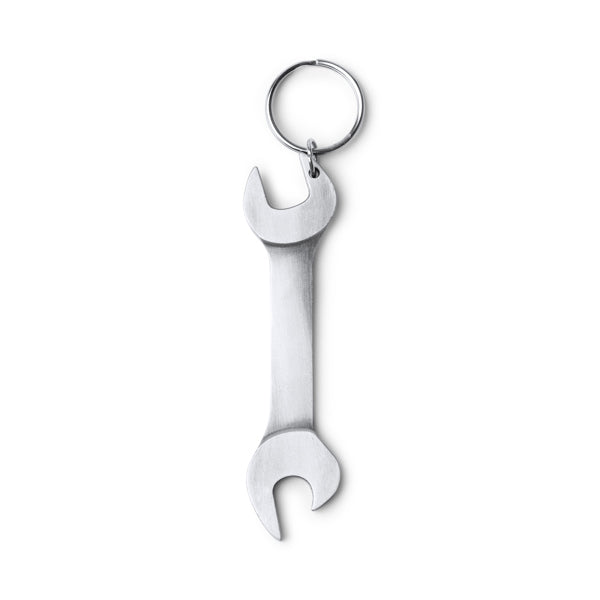 Asgar - Llavero con forma de llave inglesa elaborado en metal con función abridor - Plata