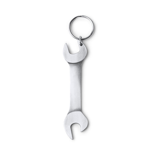 Asgar - Llavero con forma de llave inglesa elaborado en metal con función abridor - Plata