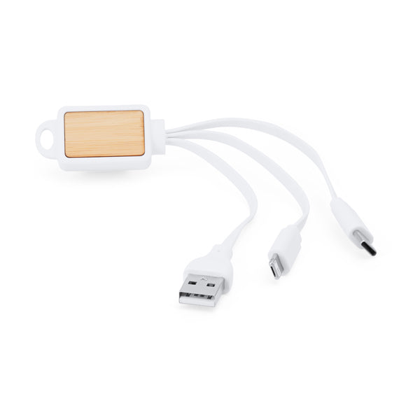 Astro - Cable cargador 3 en 1 diseñado con cuerpo rectangular en bambú - Bambu