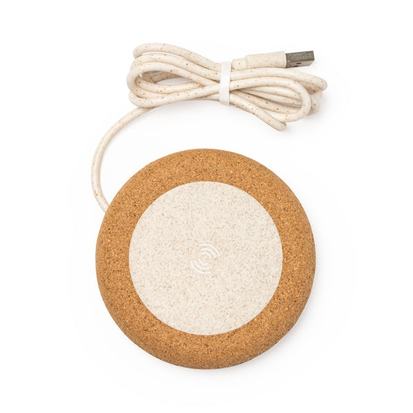 Sulac - Cargador inalámbrico con cuerpo de corcho natural y fibra de trigo - Crudo