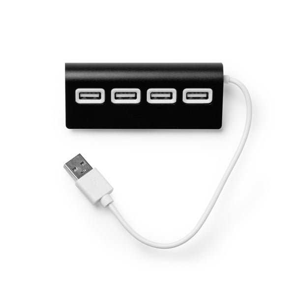 Plerion - Puerto USB HUB 4 en 1, con cuerpo elaborado en aluminio, acabado bicolor - Negro